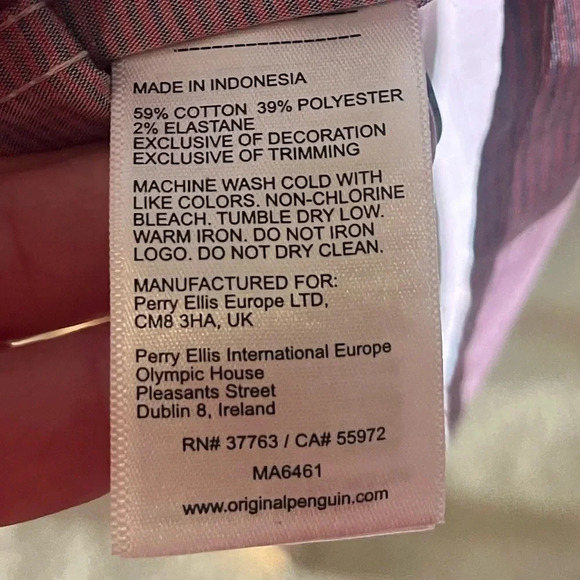 Men’s size Large Original Penguin Short sleeve button down shirt- White, blue - Picture 6 of 8